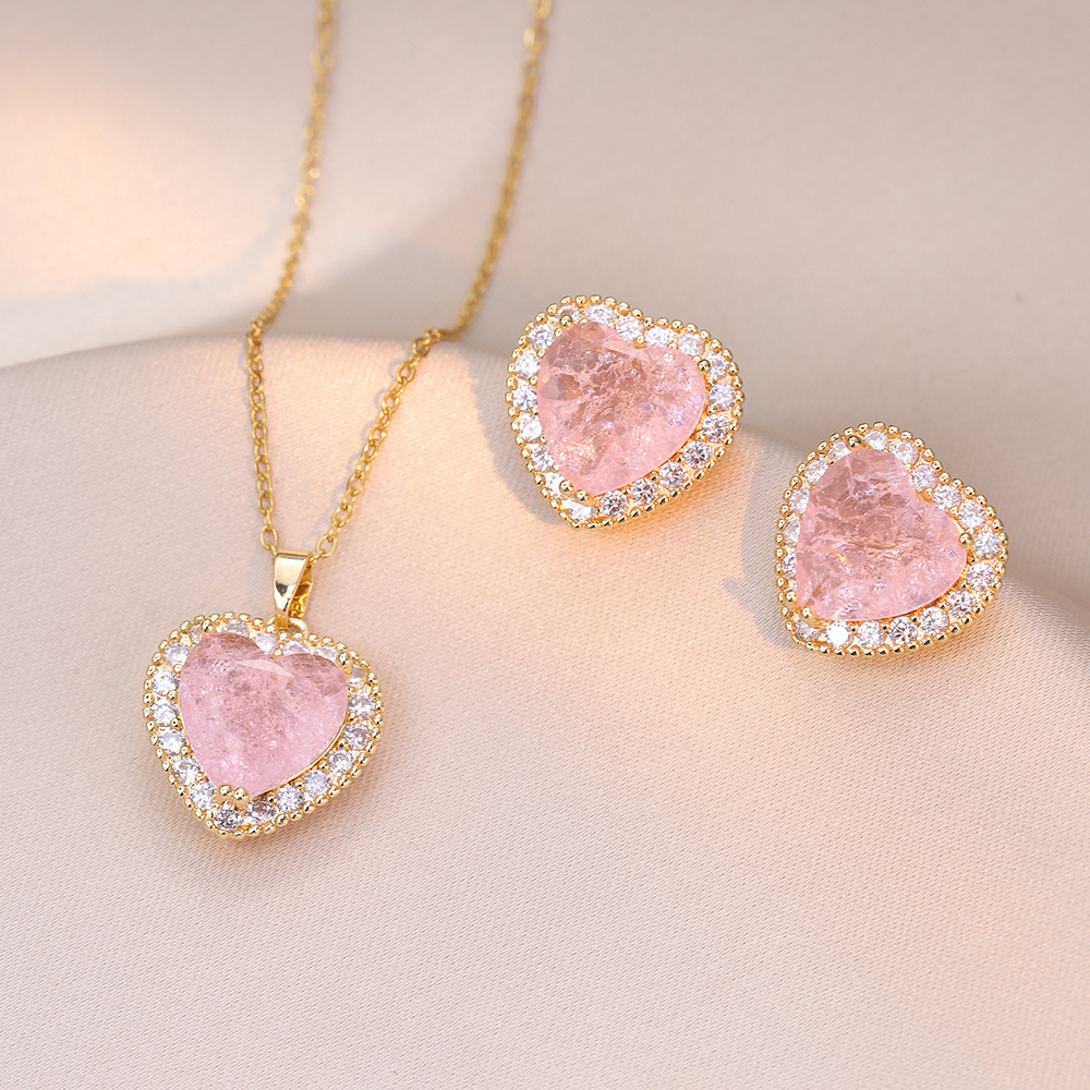 COFRE ROSS CORAZÓN ETERNO DE VIDRIO Y SET DE COLLAR Y ARETES AURORA